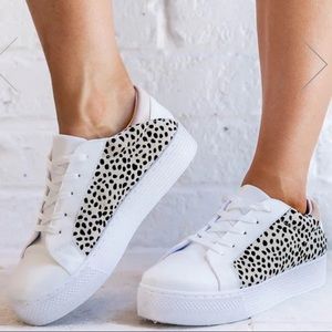 Pink Lily- “Marisa” White Leopard Print Sneakers